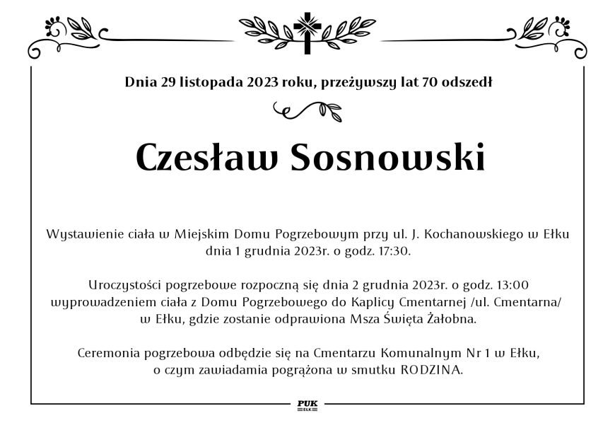 Czesław Sosnowski - nekrolog